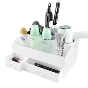 hair tool organizer, acrylic hair dryer holder with 2 drawers hair product organizer for bathroom countertop hair styling accessories & hot tool organizer for blow dryer,flat irons, curling iron