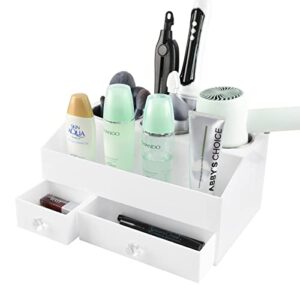 Hair Tool Organizer, Acrylic Hair Dryer Holder with 2 Drawers Hair Product Organizer for Bathroom Countertop Hair Styling Accessories & Hot Tool Organizer for Blow Dryer,Flat Irons, Curling Iron