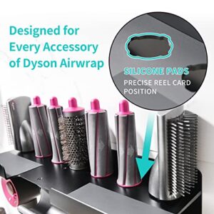 2in1 Wall Mount Holder for Dyson Airwrap Styler & Dyson Hair Dryer, Nail-Free or Perforat to Install, Organizer Storage Rack with Hooks Steel Rings for Curling Barrels Brushes