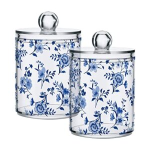 kigai cotton swabs organizer blue wildflowers qtip holder dispenser with lid apothecary jar set 2pcs reusable clear plastic cans for dry food