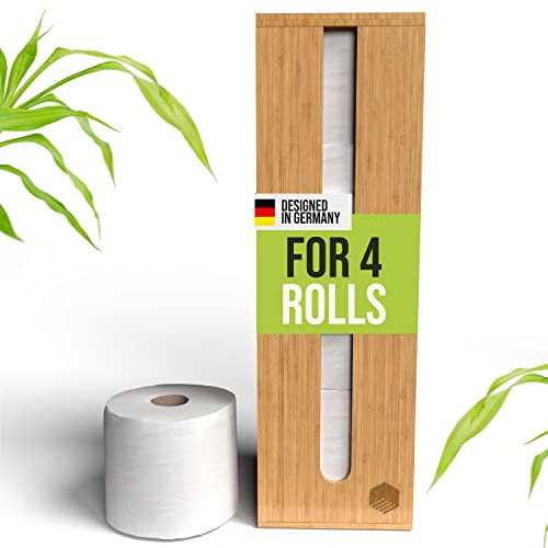 LOFTASTIC® Premium Toilet Paper Storage Stand | Toilet Paper Holder Stand | fits 4 Standard Rolls | FSC Certified Bamboo | for Bathroom Storage | Designed in Germany