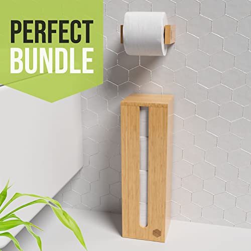 LOFTASTIC® Premium Toilet Paper Storage Stand | Toilet Paper Holder Stand | fits 4 Standard Rolls | FSC Certified Bamboo | for Bathroom Storage | Designed in Germany