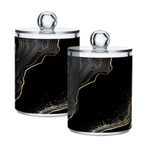 alaza black white golden marble 2 pack qtip holder dispenser with lid 14 oz clear plastic apothecary jar containers jars bathroom for cotton swab, ball, pads, floss, vanity makeup organizer