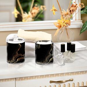 ALAZA Black White Golden Marble 2 Pack Qtip Holder Dispenser with Lid 14 Oz Clear Plastic Apothecary Jar Containers Jars Bathroom for Cotton Swab, Ball, Pads, Floss, Vanity Makeup Organizer