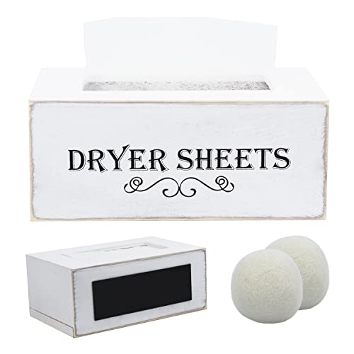 Jobelle Dryer Sheet Holder Magnetic Rustic Farmhouse Dryer Sheet Dispenser for Laundry Room Organization Storage and Decor Wooden Dryer Sheet Holder Container Box for Fabric Softener Sheets With Two Wool Dryer Balls