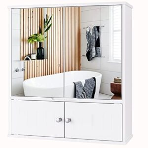 horstors mirror bathroom cabinet, medicine cabinet with adjustable shelf, wall mounted storage cabinet with 4 doors for bathroom, bedroom, hallway, white