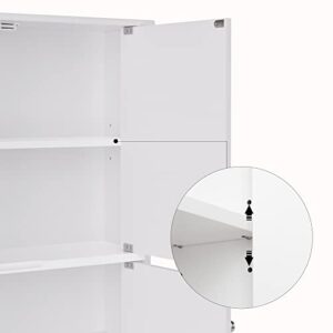 HORSTORS Mirror Bathroom Cabinet, Medicine Cabinet with Adjustable Shelf, Wall Mounted Storage Cabinet with 4 Doors for Bathroom, Bedroom, Hallway, White