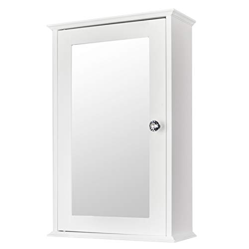 QXDRAGON Wall Mounted Bathroom Cabinet, 2-in-1 Mirror Medicine Cabinet with 3 Heights Adjustable Shelf & Single Mirror Door Storage Cabinet Over-The-Toilet Storage Organizer (White)