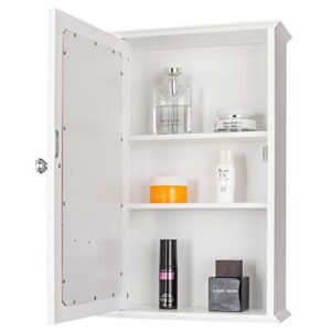 QXDRAGON Wall Mounted Bathroom Cabinet, 2-in-1 Mirror Medicine Cabinet with 3 Heights Adjustable Shelf & Single Mirror Door Storage Cabinet Over-The-Toilet Storage Organizer (White)