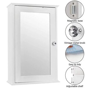 QXDRAGON Wall Mounted Bathroom Cabinet, 2-in-1 Mirror Medicine Cabinet with 3 Heights Adjustable Shelf & Single Mirror Door Storage Cabinet Over-The-Toilet Storage Organizer (White)