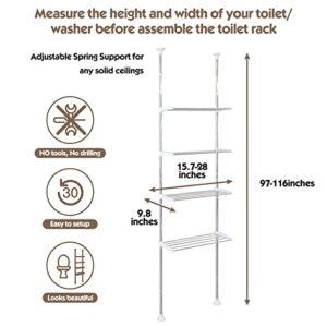 Over The Toilet Storage, 91-124 Inch Adjustable Bathroom Organizer, 4-Tier Stainless Steel Toilet Rack Storage Shelf, Bathroom Organizer, Easy to Assemble Spacesaver, DIY Size Height