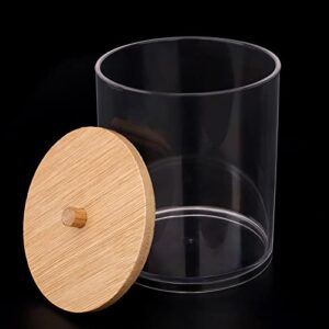 TCJJ 2 Pack 15 Oz Acrylic Qtip Holder Dispenser Bathroom Jars with Bamboo Lids, Cotton Ball Pad Round Swab Holder for Bathroom Accessories Storage Organizer