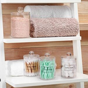 AOZITA 7 Pack Qtip Holder Dispenser for Cotton Ball, Cotton Swab, Cotton Round Pads, Floss - 10 oz Clear Plastic Apothecary Jar Set for Bathroom Canister Storage Organization, Vanity Makeup Organizer