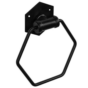 MyGift Wall Mounted Matte Black Rustic Pipe and Metal Wire Hexagonal Bathroom Hand Towel Holder Ring