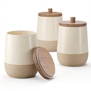 barnyard designs s/3 ceramic bathroom canisters, apothecary jars with lid, qtip holder bathroom set cotton ball holder jar for bathroom storage, decorative bathroom jar with lid, spa decor, 4.75x6, beige