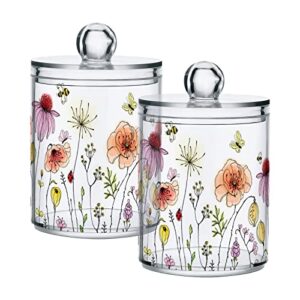 2 pack qtip holder dispenser with lids, flowers floral dragonfly plastic storage containers,bathroom canisters organizer for cotton ball, cotton swab, cotton round pads, floss 21213294