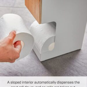 YAMAZAKI Home Dispenser-Bathroom Storage Holder Stand | Steel + Wood | Tall | Toilet Paper Stocker, Ash