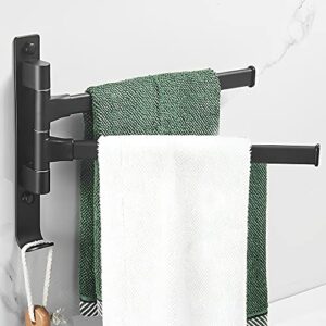 swivel towel rack 2 arms, aluminium two in one towel racks for bathroom space saving swing out 180° rotation- strong design matte black