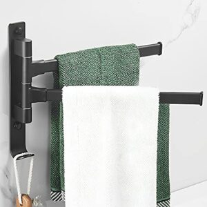 Swivel Towel Rack 2 Arms, Aluminium Two in ONE Towel Racks for Bathroom Space Saving Swing Out 180° Rotation- Strong Design Matte Black