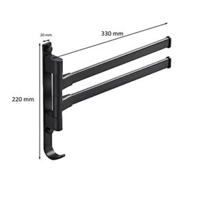 Swivel Towel Rack 2 Arms, Aluminium Two in ONE Towel Racks for Bathroom Space Saving Swing Out 180° Rotation- Strong Design Matte Black