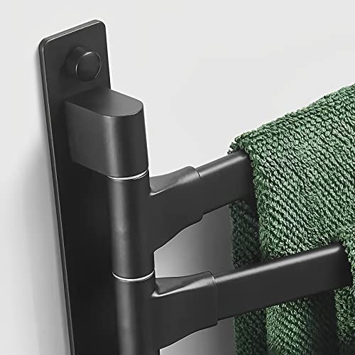 Swivel Towel Rack 2 Arms, Aluminium Two in ONE Towel Racks for Bathroom Space Saving Swing Out 180° Rotation- Strong Design Matte Black