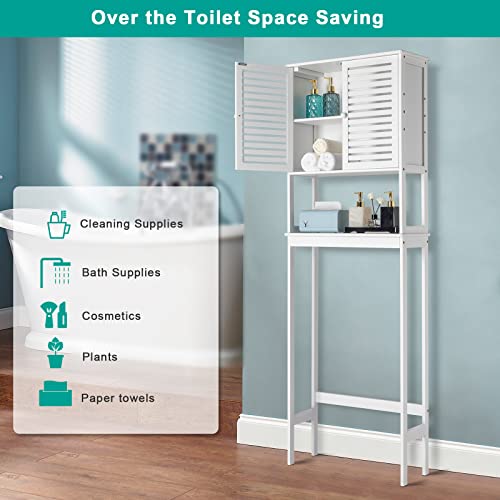 Layta Bamboo Bathroom Organizer Over Toilet Storage W/2 Doors and 1 Adjustable Shelf Freestanding Bathroom Storage Rack, Space-Saving Toilet Rack