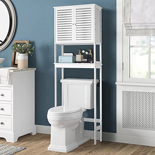 Layta Bamboo Bathroom Organizer Over Toilet Storage W/2 Doors and 1 Adjustable Shelf Freestanding Bathroom Storage Rack, Space-Saving Toilet Rack