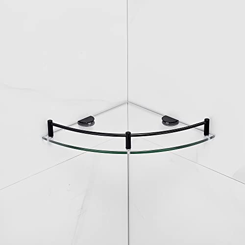 Paradmas Glass Corner Shelf 2 Pack - Floating Bathroom Shelves Tempered Glass Shelf with Rails SUS 304 Stainless Steel Wall Mounted Shower Organizer, 24cmx24cm 6mm, Black