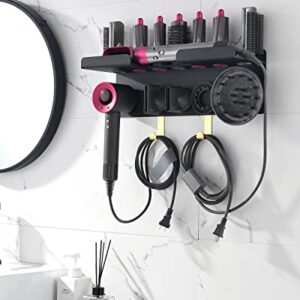 Storage Holder for Dyson Airwrap, Wall Mount Stand for Dyson Supersonic and Styler, Nail-Free Aluminum Alloy Hair Dryer Holder for Dyson, Organizer Rack for Bathroom Bedroom Hair Salon Barbershop