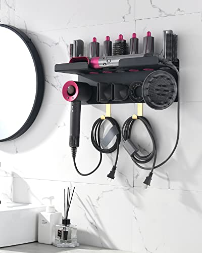 Storage Holder for Dyson Airwrap, Wall Mount Stand for Dyson Supersonic and Styler, Nail-Free Aluminum Alloy Hair Dryer Holder for Dyson, Organizer Rack for Bathroom Bedroom Hair Salon Barbershop