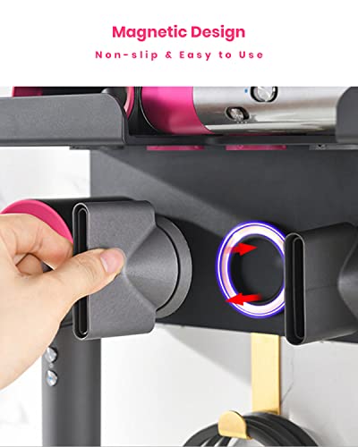 Storage Holder for Dyson Airwrap, Wall Mount Stand for Dyson Supersonic and Styler, Nail-Free Aluminum Alloy Hair Dryer Holder for Dyson, Organizer Rack for Bathroom Bedroom Hair Salon Barbershop