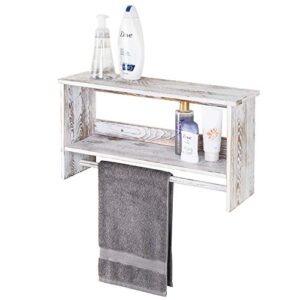mygift wall mounted shabby white washed solid wood bathroom accessories organizer 2 tier display shelf with towel bar