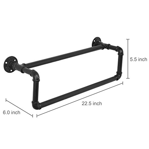 MyGift Industrial Metal Matte Black Towel Bar with Realistic Pipe Design, 2 Tier Wall Mount Bathroom Fixtures Bath Towel Rack