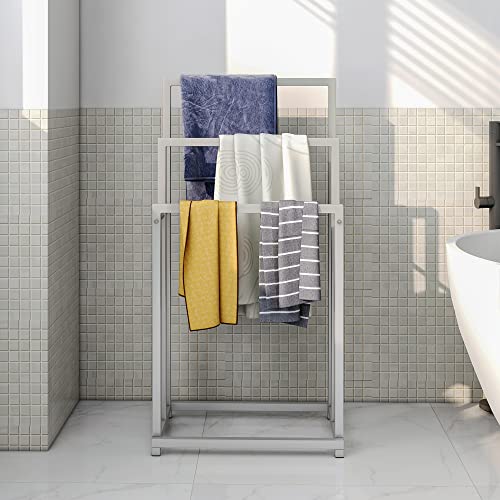 BOFENG Metal Silver Floor Free Standing Towel Racks for Bathroom,Chrome Ladder Towel Racks Anti-Rust Bathroom Accessories Organizer for Bath Storage & Hand Towel,Pool Drying Rack