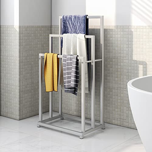 BOFENG Metal Silver Floor Free Standing Towel Racks for Bathroom,Chrome Ladder Towel Racks Anti-Rust Bathroom Accessories Organizer for Bath Storage & Hand Towel,Pool Drying Rack