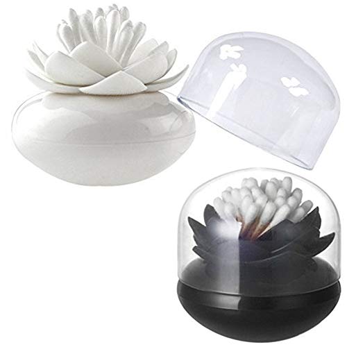 Koiugayk 2X Cotton Swab Holder,Lotus Style Cotton Bud/Small Q-tips/Toothpicks Brushes Holder, Box Case Storage Organizer Jar,Clear Lid Dustproof Cover