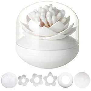 Koiugayk 2X Cotton Swab Holder,Lotus Style Cotton Bud/Small Q-tips/Toothpicks Brushes Holder, Box Case Storage Organizer Jar,Clear Lid Dustproof Cover