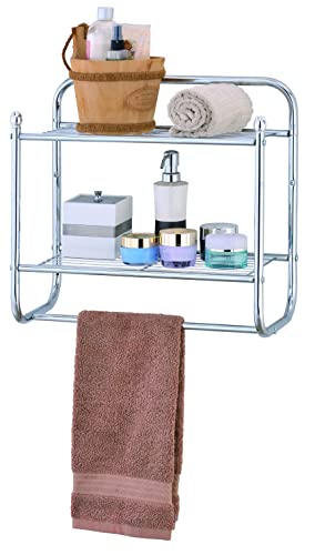 Towel Shelf Wall Mount Towel Rack with Towel Bar and 2 Shelves Bathroom Storage Organizer Chrome Plated by Madison Home Products