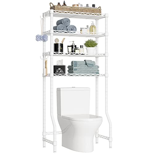 VIPEK X4 White Over The Toilet Storage Cabinet Bathroom Rack 4-Tier Adjustable Shelves for Bathroom Toilet Storage Shelf Organizer Heavy Duty Corner Stand Sturdy Anti-Tilt Tower Shelf Space Saver