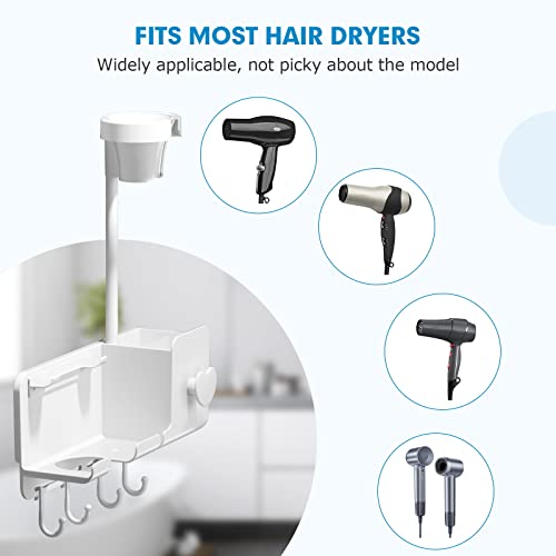 susimond Hair Dryer Holder Wall Mounted, Upgraded Hands-Free Blow Dryer Holder with Phone Holder and Hooks, Wall Mount Bathroom Hot Tool Organizer for Hair Drver, Curling Wand, Straightener