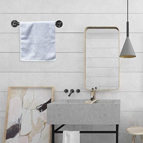 Industrial Pipe Towel Rack 14 inch Towel Bar, Wall Mounted Heavy Duty Matte Black Finish Bath Towel Holder for Kitchen Or Bath Hanging (1 Pack)