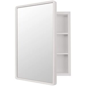 16'' w 24'' h wood framed medicine cabinet organizer with mirror surface mounting or in-wall installation (white)