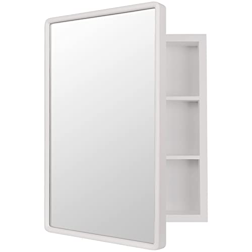 16'' W 24'' H Wood Framed Medicine Cabinet Organizer with Mirror Surface Mounting or in-Wall Installation (White)