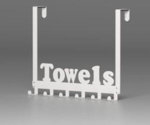 oxdigi over the door towel rack for bathroom with 6 hooks/metal towel holder wall mounted/behind the door towel hanger for shower pool kitchen farmhouse/no drill/never rust/heavy duty/matt white
