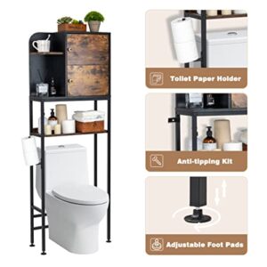 LAVIEVERT Industrial Toilet Storage Rack with Adjustable Shelf, 4-Tier Bathroom Space Saver with 2 Cabinets, Freestanding Bathroom Organizer Over Toilet for Restroom, Laundry - Rustic Brown