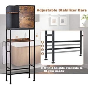 LAVIEVERT Industrial Toilet Storage Rack with Adjustable Shelf, 4-Tier Bathroom Space Saver with 2 Cabinets, Freestanding Bathroom Organizer Over Toilet for Restroom, Laundry - Rustic Brown