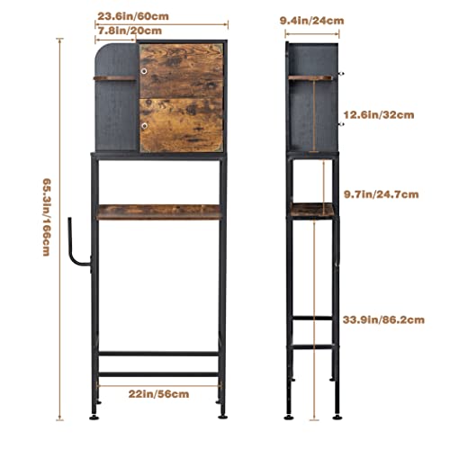 LAVIEVERT Industrial Toilet Storage Rack with Adjustable Shelf, 4-Tier Bathroom Space Saver with 2 Cabinets, Freestanding Bathroom Organizer Over Toilet for Restroom, Laundry - Rustic Brown