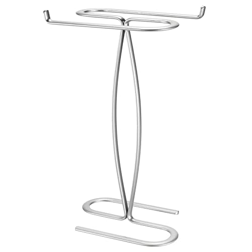 mDesign Decorative Modern Metal Fingertip, Hand Towel Holder Stand - for Bathroom Vanity Countertops to Display and Store Small Guest Towels - 2-Sided, 14" High, 2 Pack - Chrome