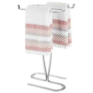 mDesign Decorative Modern Metal Fingertip, Hand Towel Holder Stand - for Bathroom Vanity Countertops to Display and Store Small Guest Towels - 2-Sided, 14" High, 2 Pack - Chrome