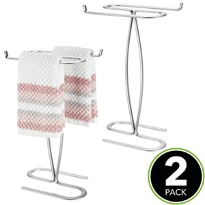 mDesign Decorative Modern Metal Fingertip, Hand Towel Holder Stand - for Bathroom Vanity Countertops to Display and Store Small Guest Towels - 2-Sided, 14" High, 2 Pack - Chrome